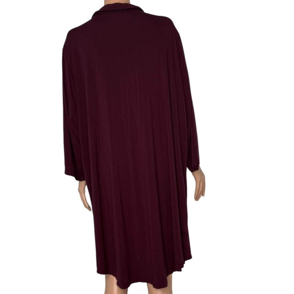Eileen Fisher Organic Cotton Interlock Long Sleeve Sleep Robe in Burgundy