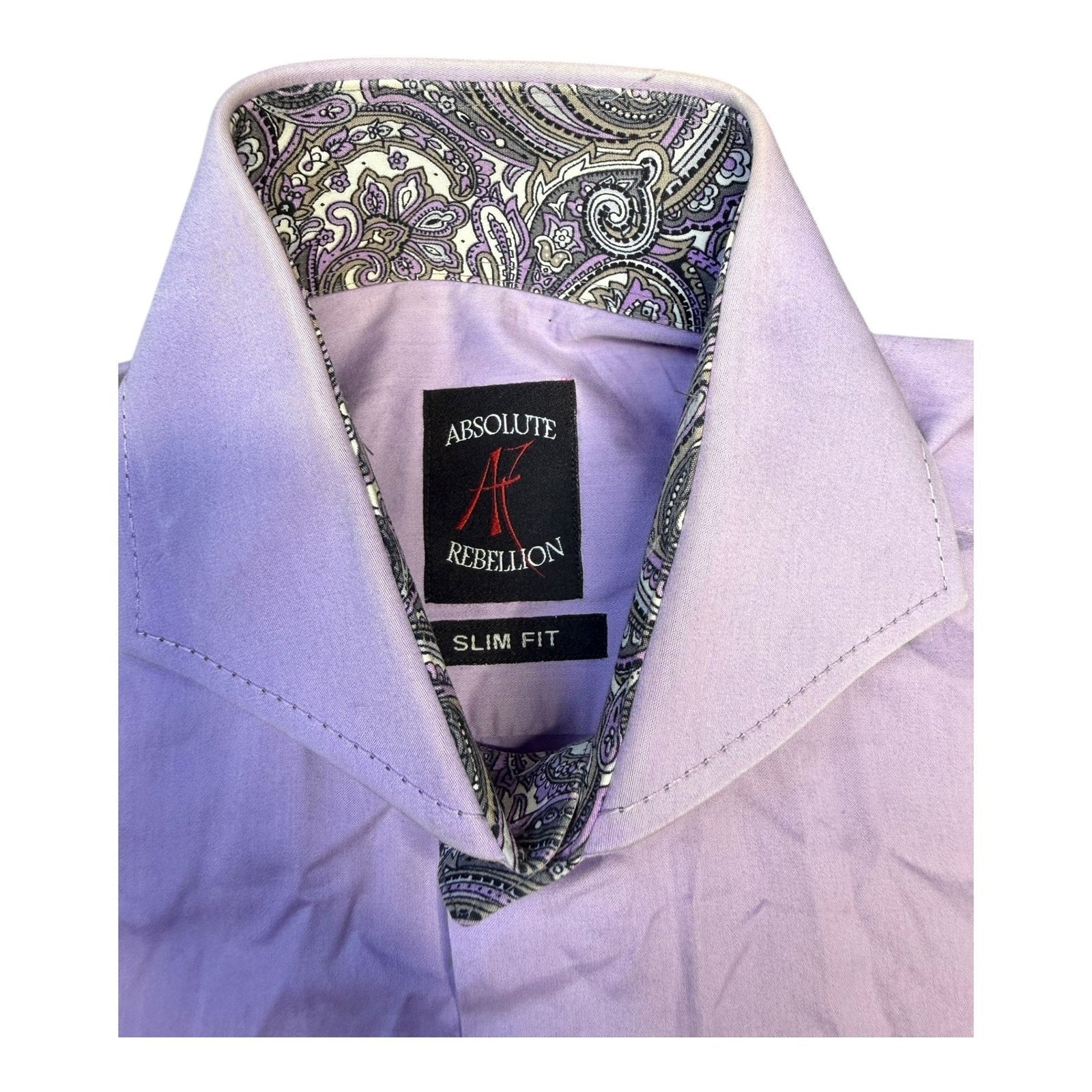 Absolute Rebellion Slim Fit Purple Dress Shirt with Paisley Contrast Collar