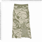 4th + Reckless Size S Green Swirl Print Knit Midi Skirt