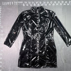 Patrice Catanzaro Black Vinyl Patent Button Down Crepuscule Mini Dress