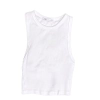 ZARA White Ribbed Racerback Crop Tank Top
