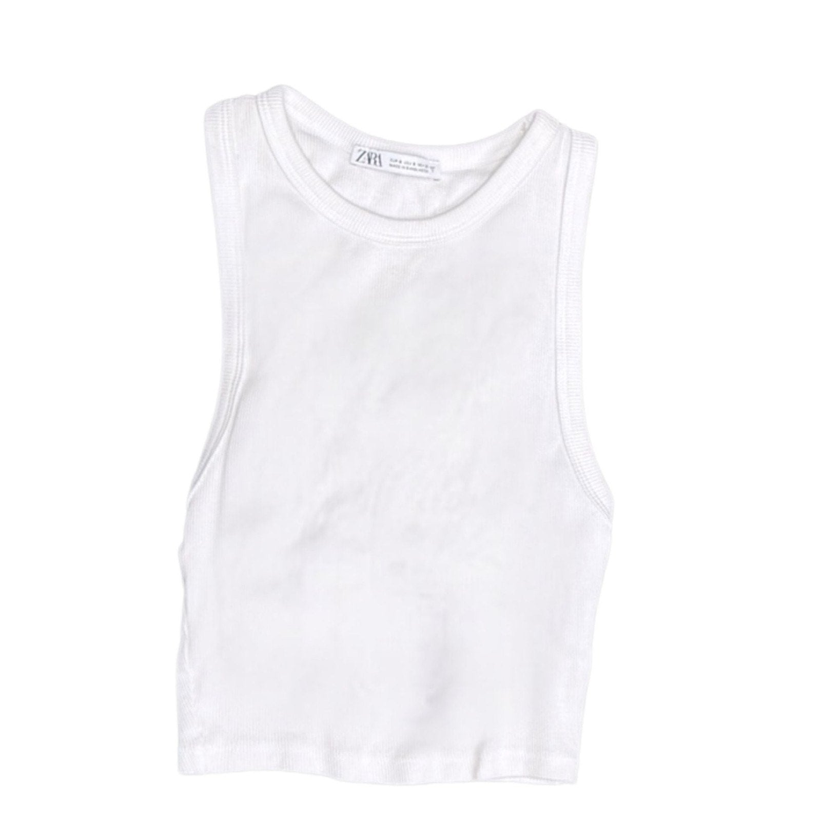 ZARA White Ribbed Racerback Crop Tank Top