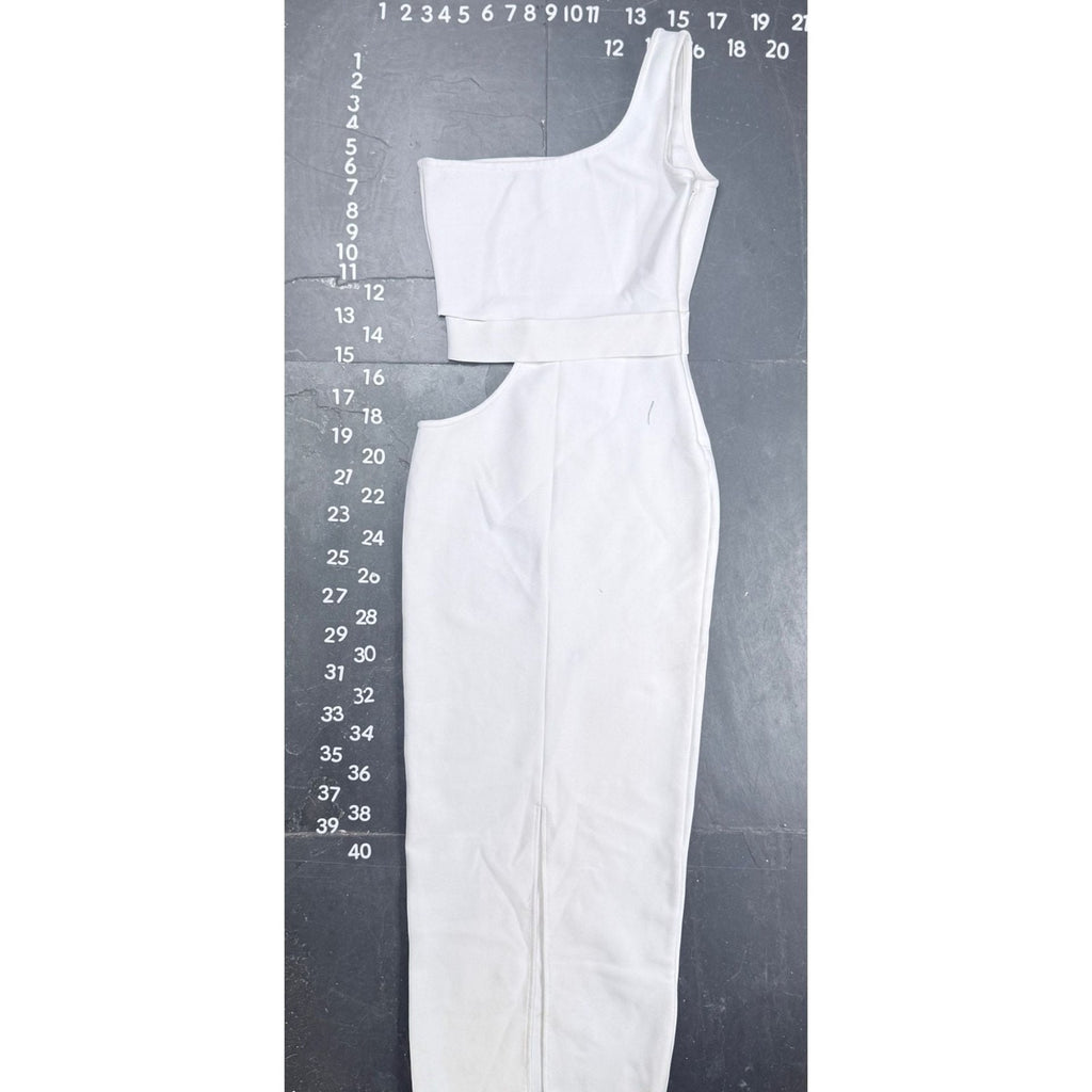 Fashion Nova White One Shoulder Cutout Belted Midi Dress Size S