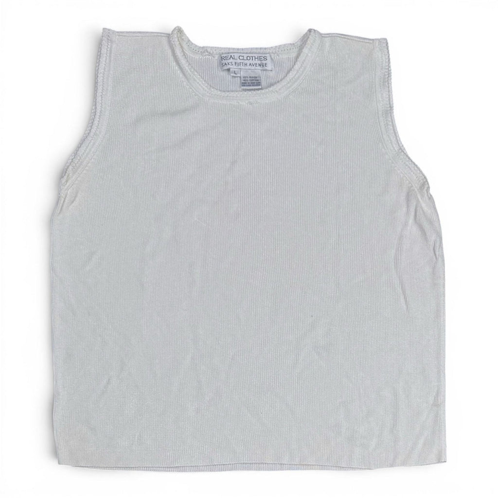 Real Clothes Saks Fifth Avenue White Ribbed Knit Sleeveless Tank Top Size L