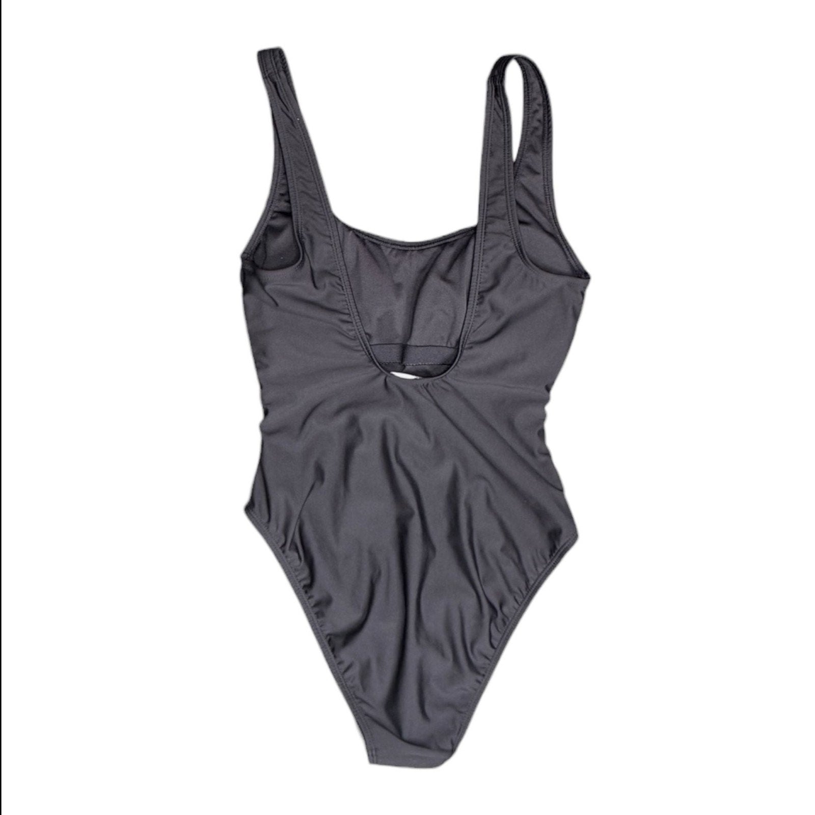 No Boundaries Women's Black One Piece High Cut Scoop Neck Swimsuit
