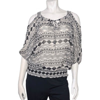 BCX Cold Shoulder Geometric Print Smocked Blouse