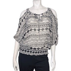 BCX Cold Shoulder Geometric Print Smocked Blouse