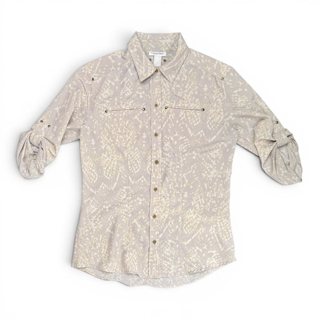 Calvin Klein Snakeskin Print Roll-Tab Sleeve Utility Button Down Shirt