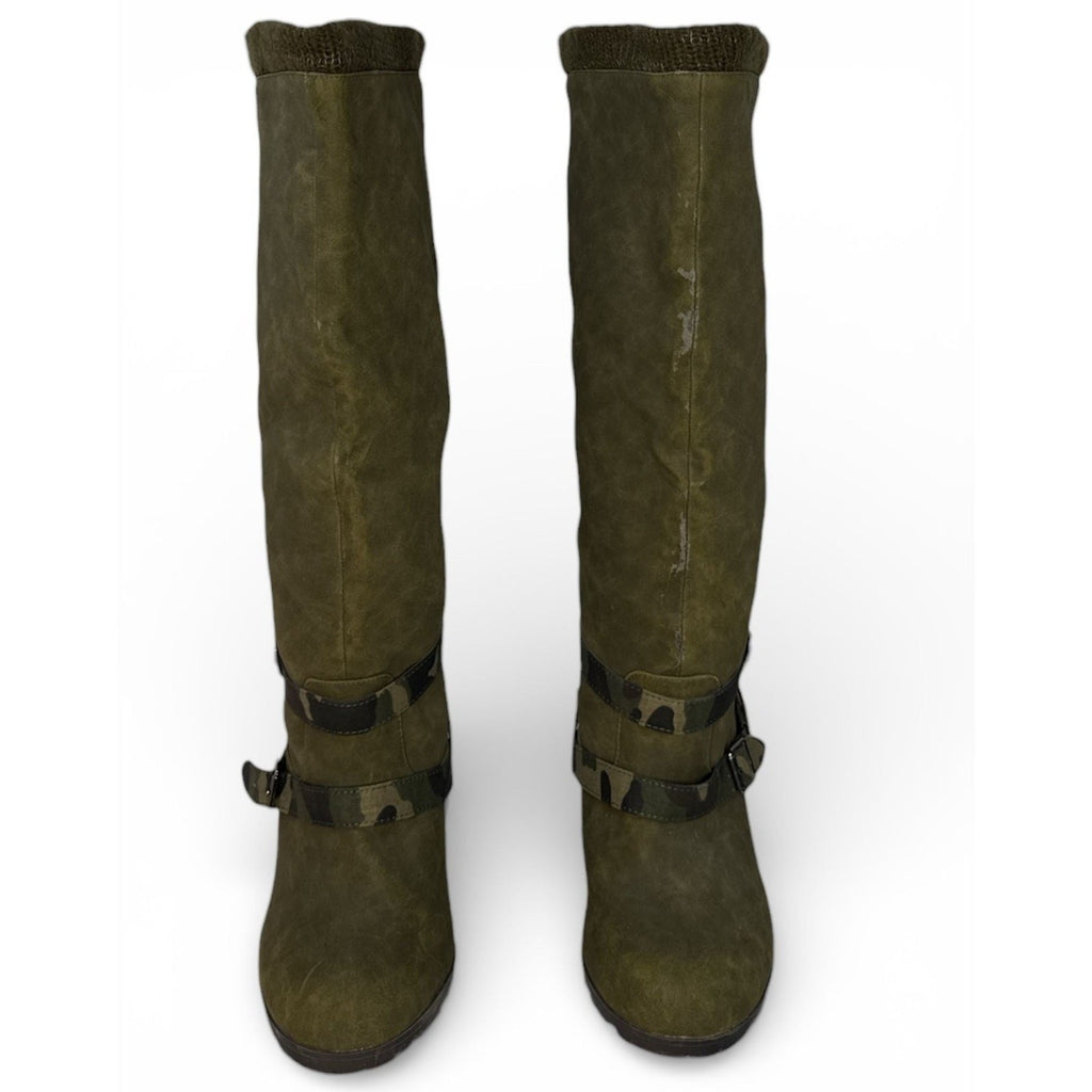 Suede Knee High Boots Green for Women for sale
