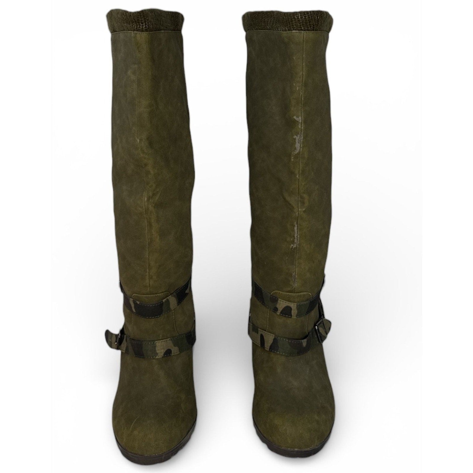 Suede Knee High Boots Green for Women for sale