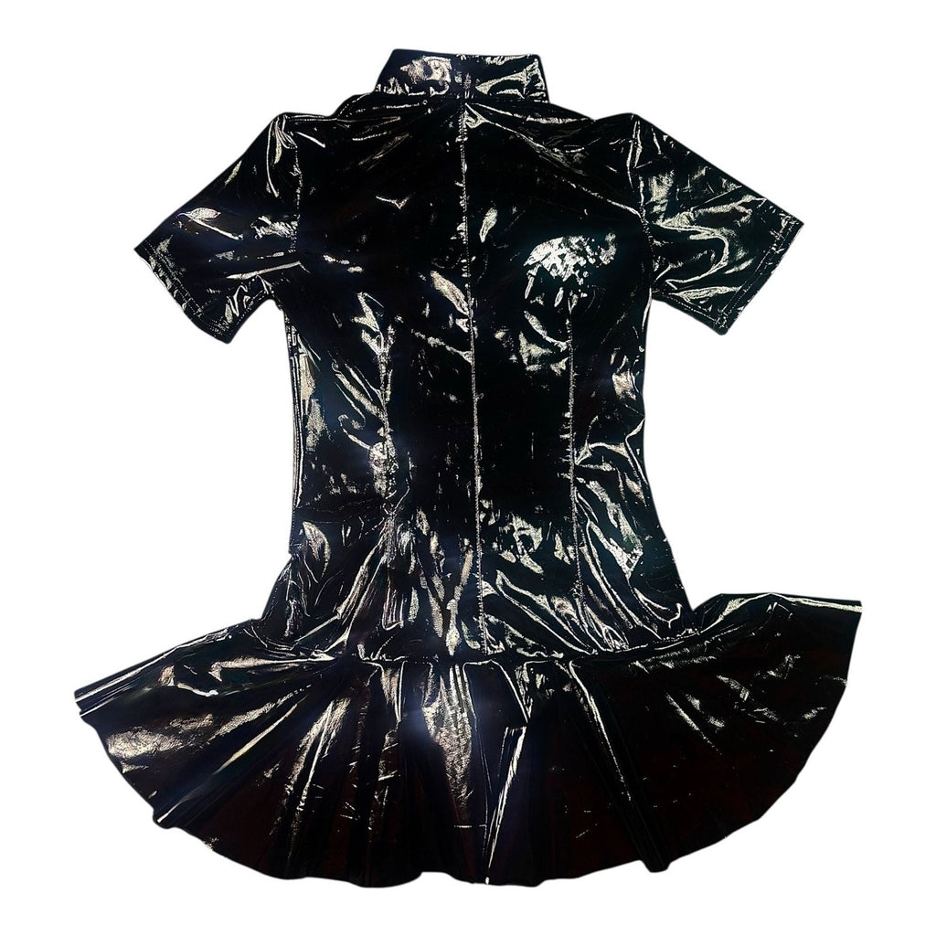 Miaou Frankie Black Latex PVC Short Sleeve Mini Dress with Back O-Ring Zipper