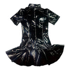 Miaou Frankie Black Latex PVC Short Sleeve Mini Dress with Back O-Ring Zipper