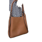 Brown Pebbled Leather Embossed Logo Tote Bag