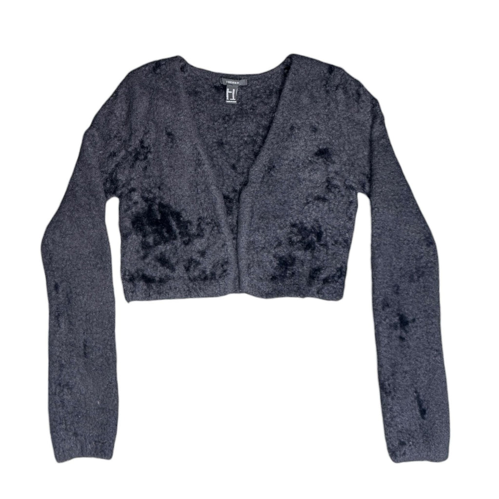 Forever 21 Fuzzy Knit Cropped Open Front Cardigan in Charcoal Grey