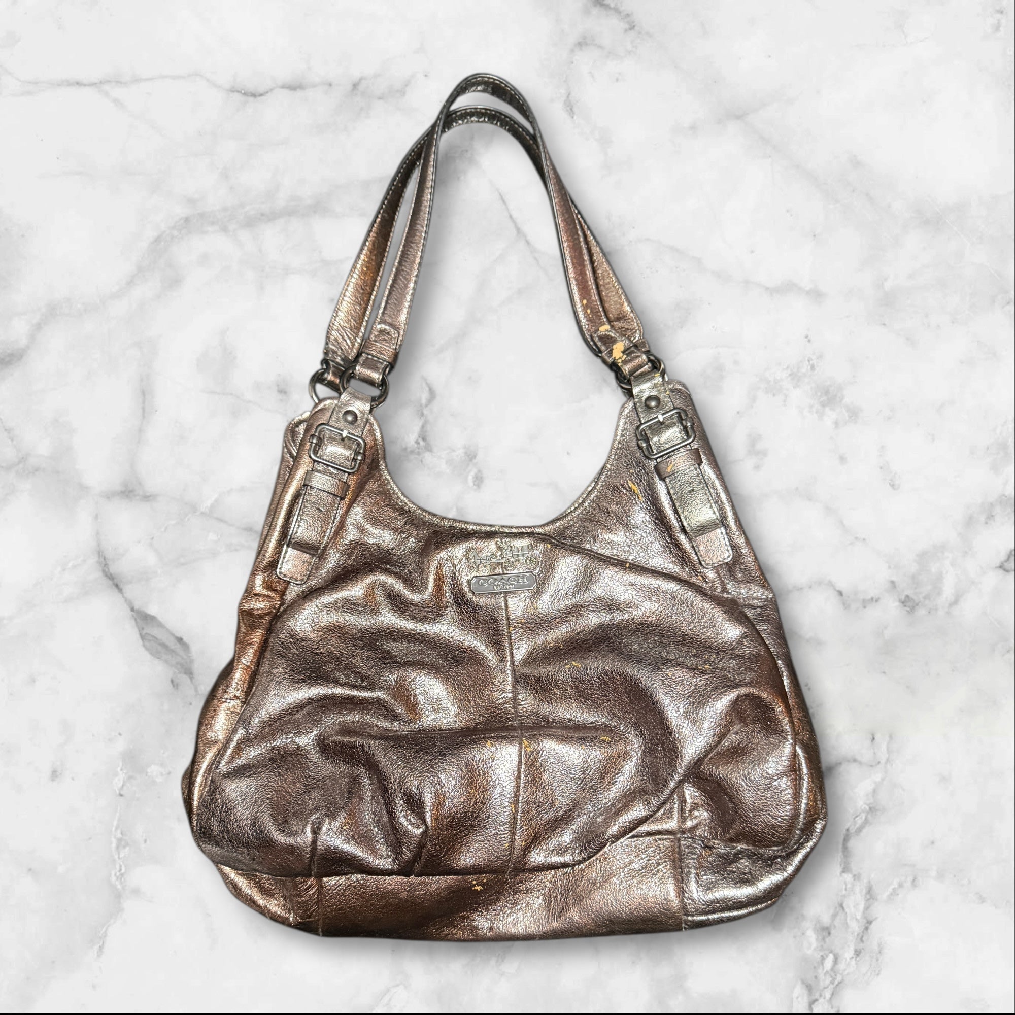 Coach Metallic Leather Hobo Shoulder Bag