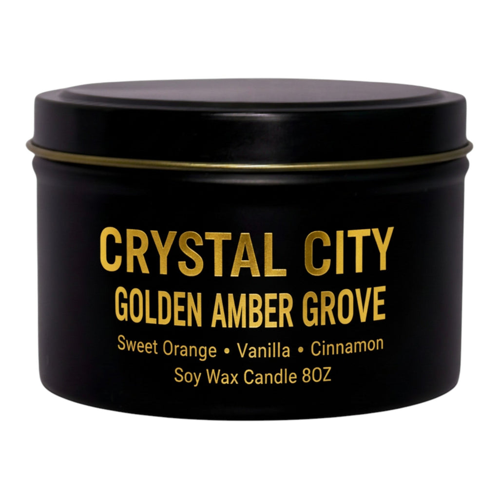 Golden Amber Grove Luxury Soy Wax Crystal Candle  8 oz
