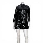 Patrice Catanzaro Black Vinyl Patent Button Down Crepuscule Mini Dress