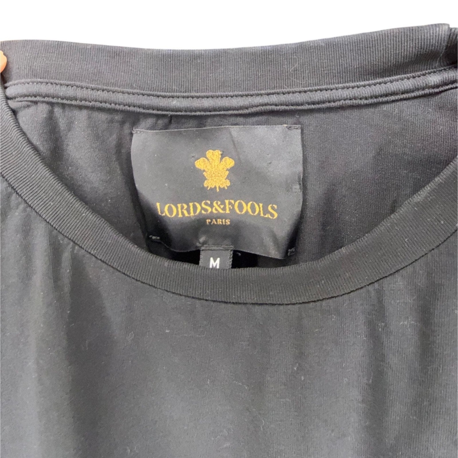 Lords & Fools Paris Black Cotton T-Shirt with Chevron Rank Patch