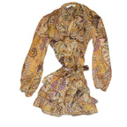 Zara Boho Paisley Mini Dress with Tiered Ruffles and Tie Waist