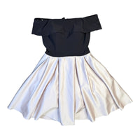 Betsy & Adam Off-the-Shoulder Colorblock Satin Fit & Flare Mini Dress