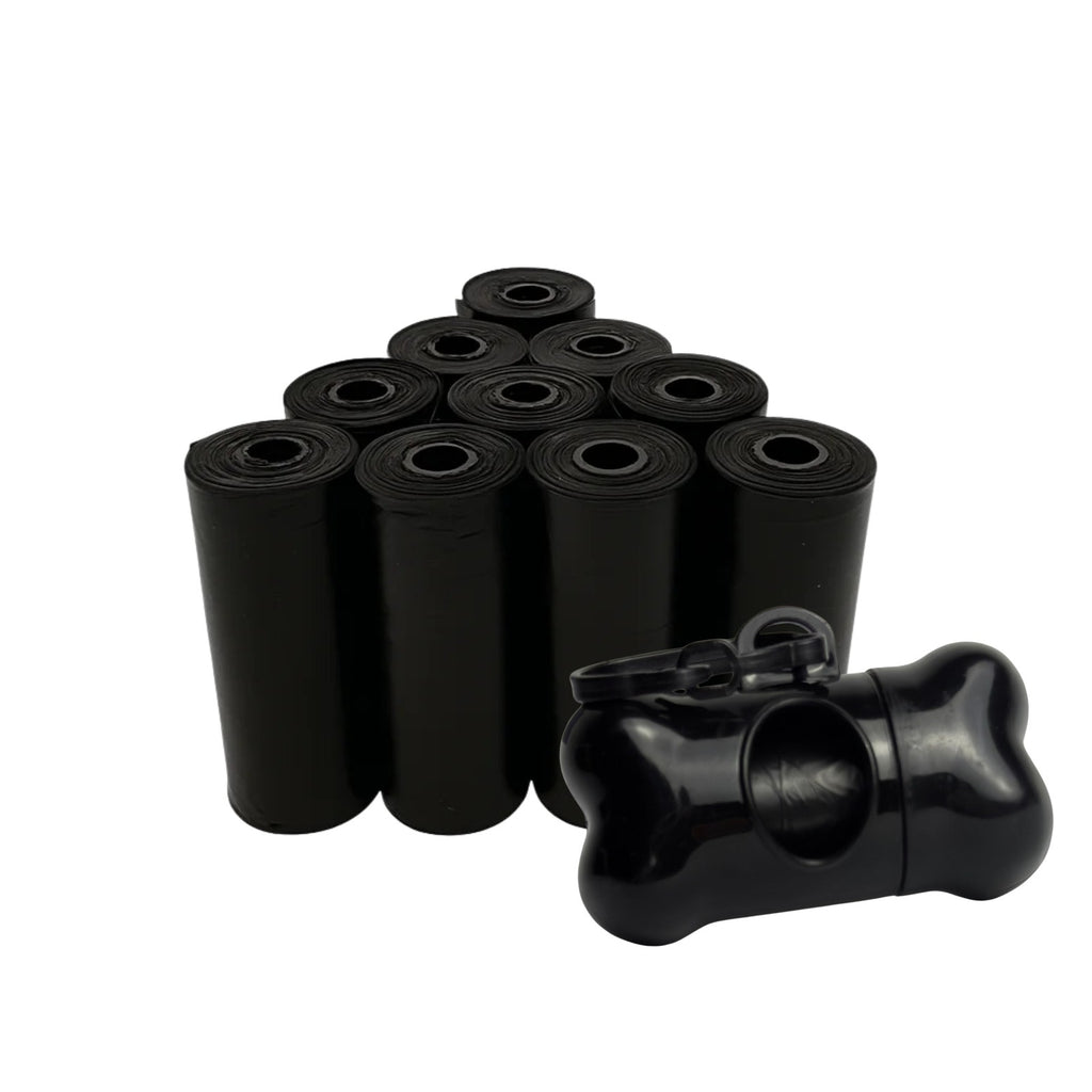 Dog Poop Bags with Dispenser – 150 Count Leak-Proof Pet Waste Bags, 10 Refill Rolls, Unscented & Tear-Resistant – Includes Fabric Cylinder or Plastic Bone Dispenser