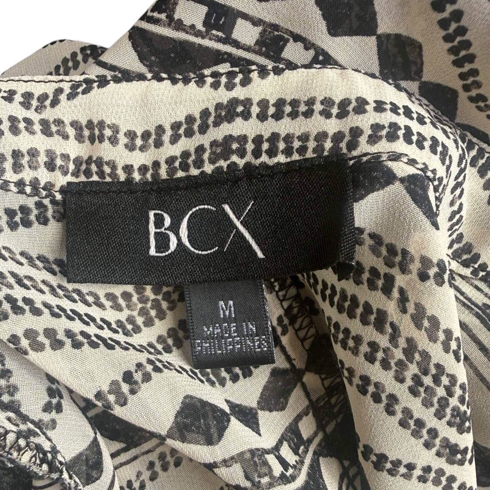 BCX Cold Shoulder Geometric Print Smocked Blouse