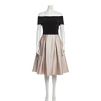 Betsy & Adam Off-the-Shoulder Colorblock Satin Fit & Flare Mini Dress