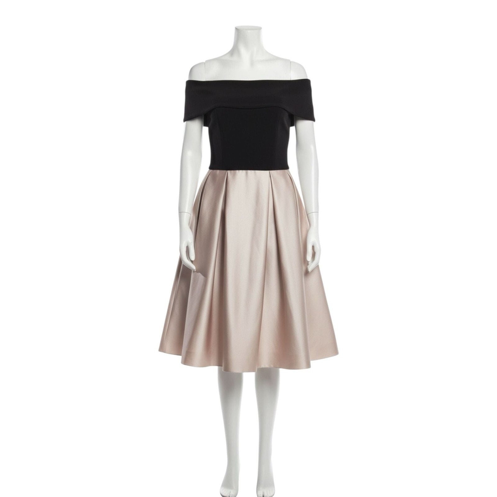 Betsy & Adam Off-the-Shoulder Colorblock Satin Fit & Flare Mini Dress