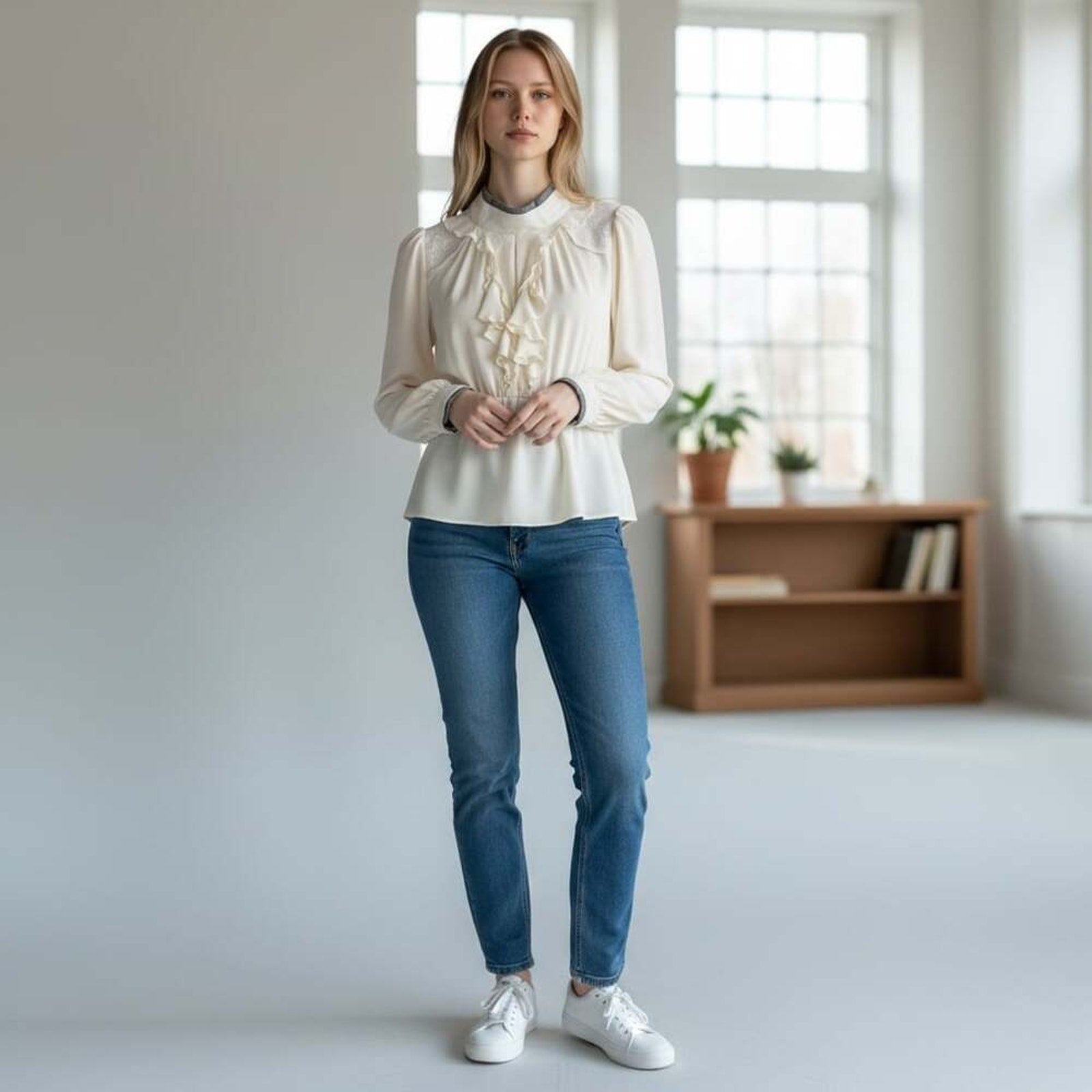 Obzee New York Silk Wool Ruffle Blouse Size 40