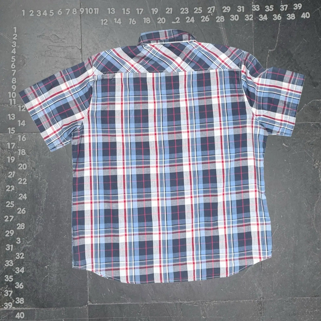 Parish Nation Men's 4XL Blue and Red Plaid Short Sleeve Button Down Shirt Parish Nation