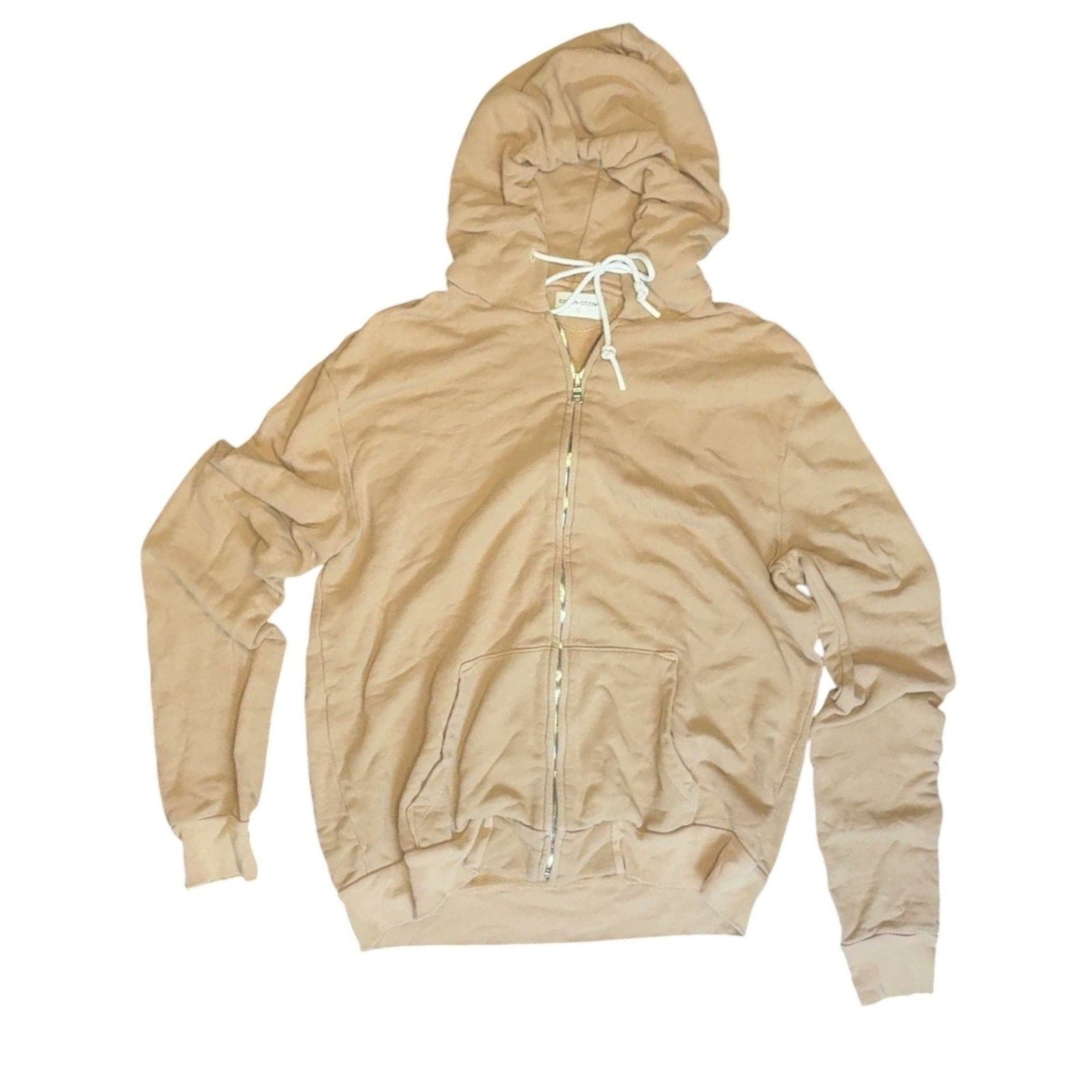 Cotton Citizen Tan Zip-Up Hoodie, Soft Cotton Blend, Size M