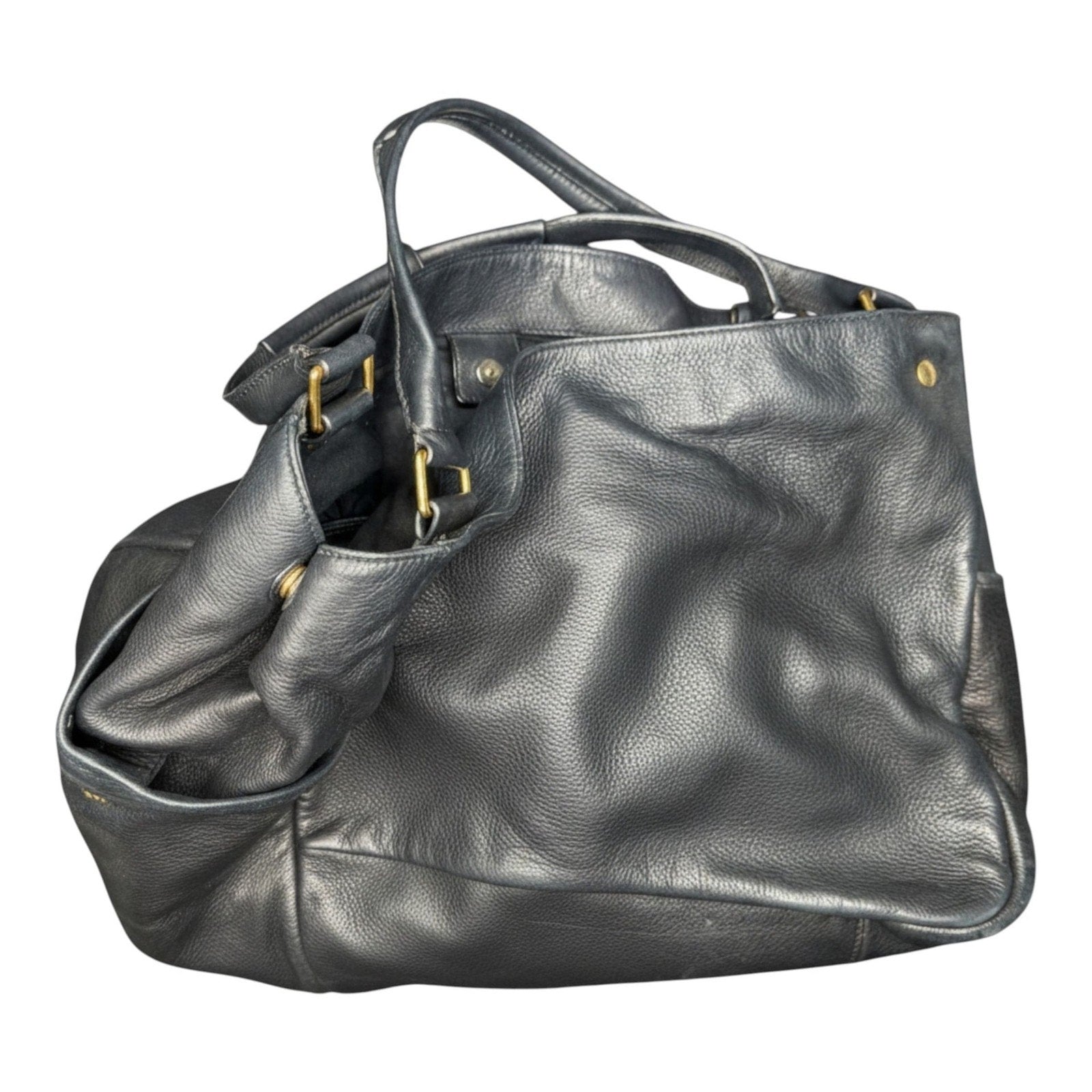 Yves Saint Laurent Vintage Black Textured Leather Downtown Tote Bag