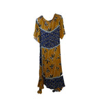 Zara Printed Midi Dress with High-Low Hem in Navy and Mustard