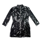 Patrice Catanzaro Black Vinyl Patent Button Down Crepuscule Mini Dress