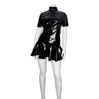 Miaou Frankie Black Latex PVC Short Sleeve Mini Dress with Back O-Ring Zipper