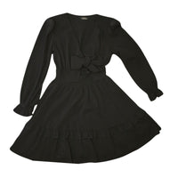 Stradivarius Black Long Sleeve Mini Dress with Bow Detail - Size S