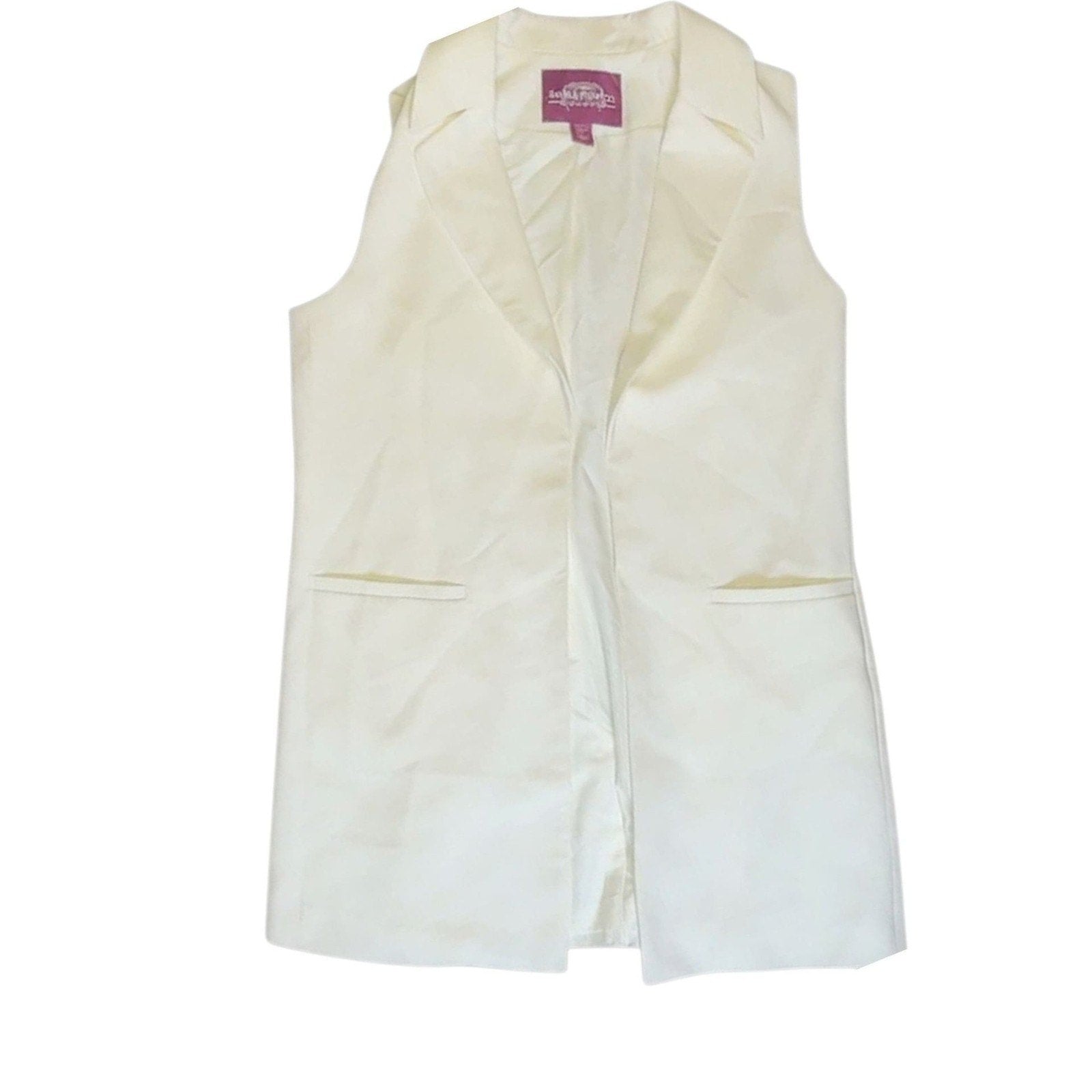 Bar III Ivory Sleeveless Blazer Vest - Tailored Longline Waistcoat, Size M