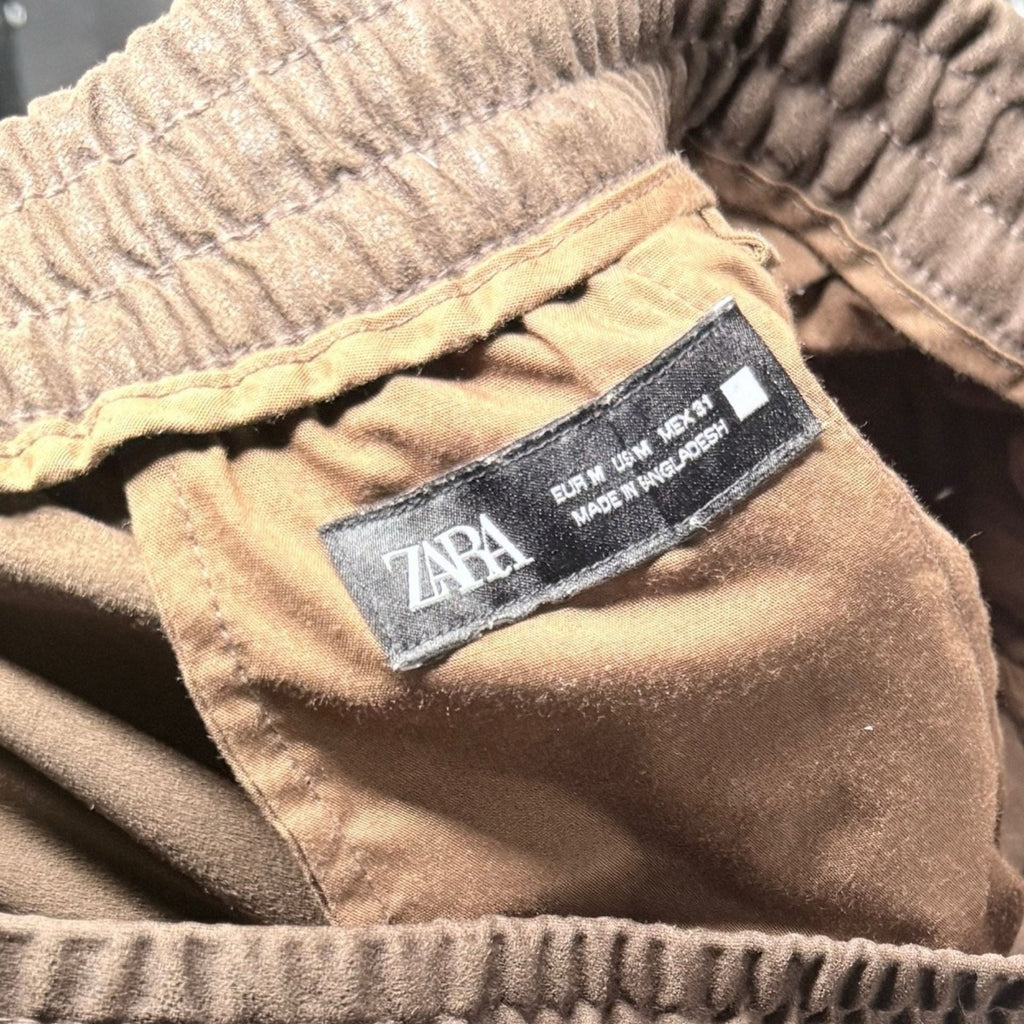 Zara Brown Soft Touch Wide Leg Drawstring Trousers Size M