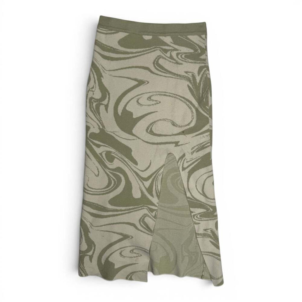 4th + Reckless Size S Green Swirl Print Knit Midi Skirt
