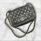 CHANEL Quilted Mini Flap Bag, Metallic Charocoal Leather, Silver-Tone Hardware.