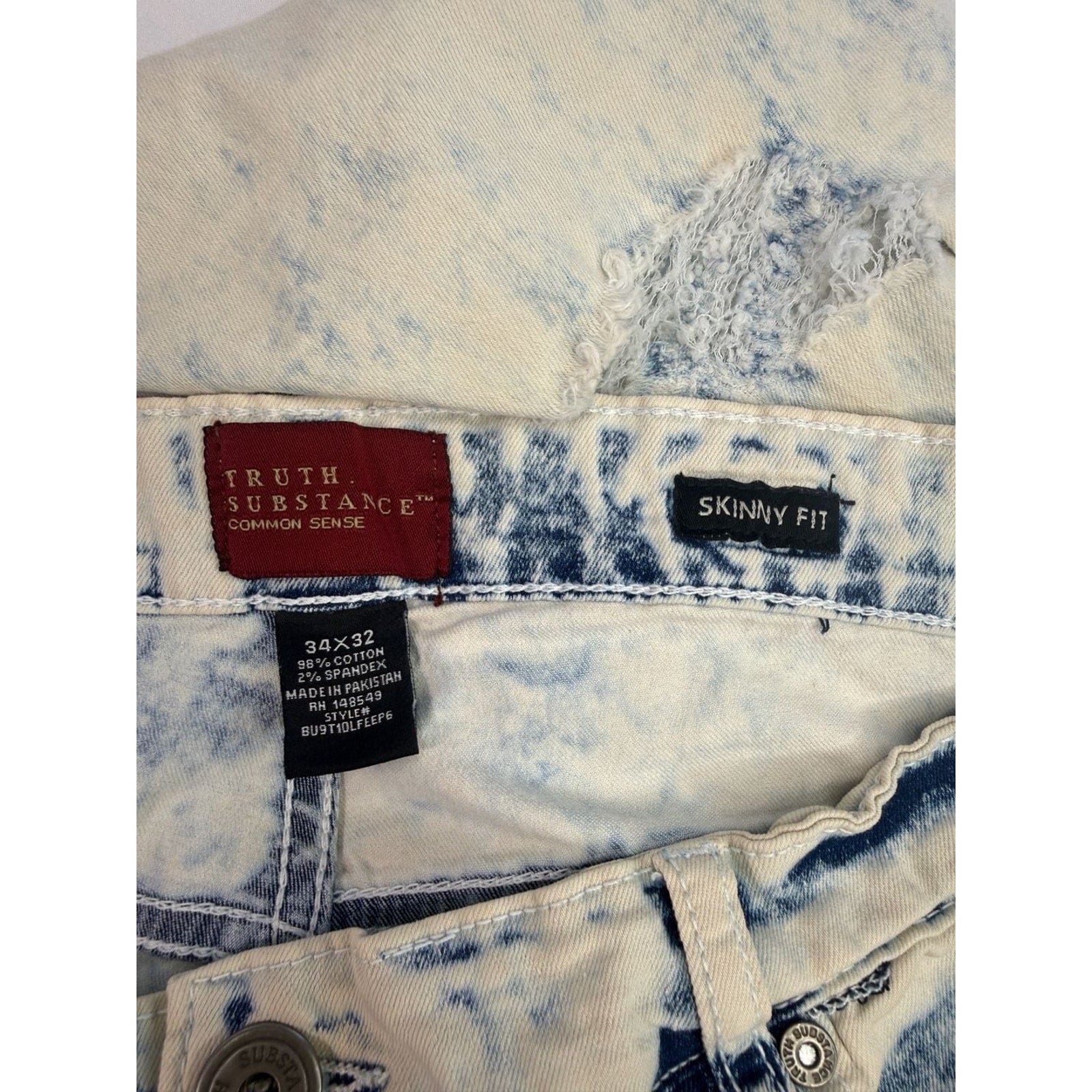 Truth.Substance Common Sense Acid Wash Distressed Skinny Fit Jeans 34x32