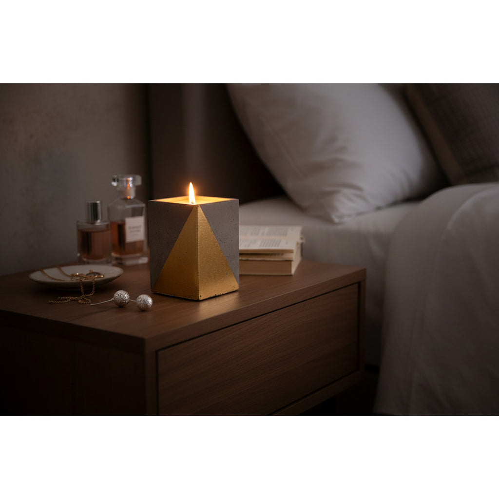 Quiet Sandalwood — Tall Rectangular Stone Candle (Sandalwood Calm Blend) — 12 oz / 20 oz