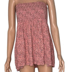 The Nines by HATCH Pink Ditsy Floral Smocked Strapless Tube Top Mini Dress Size
