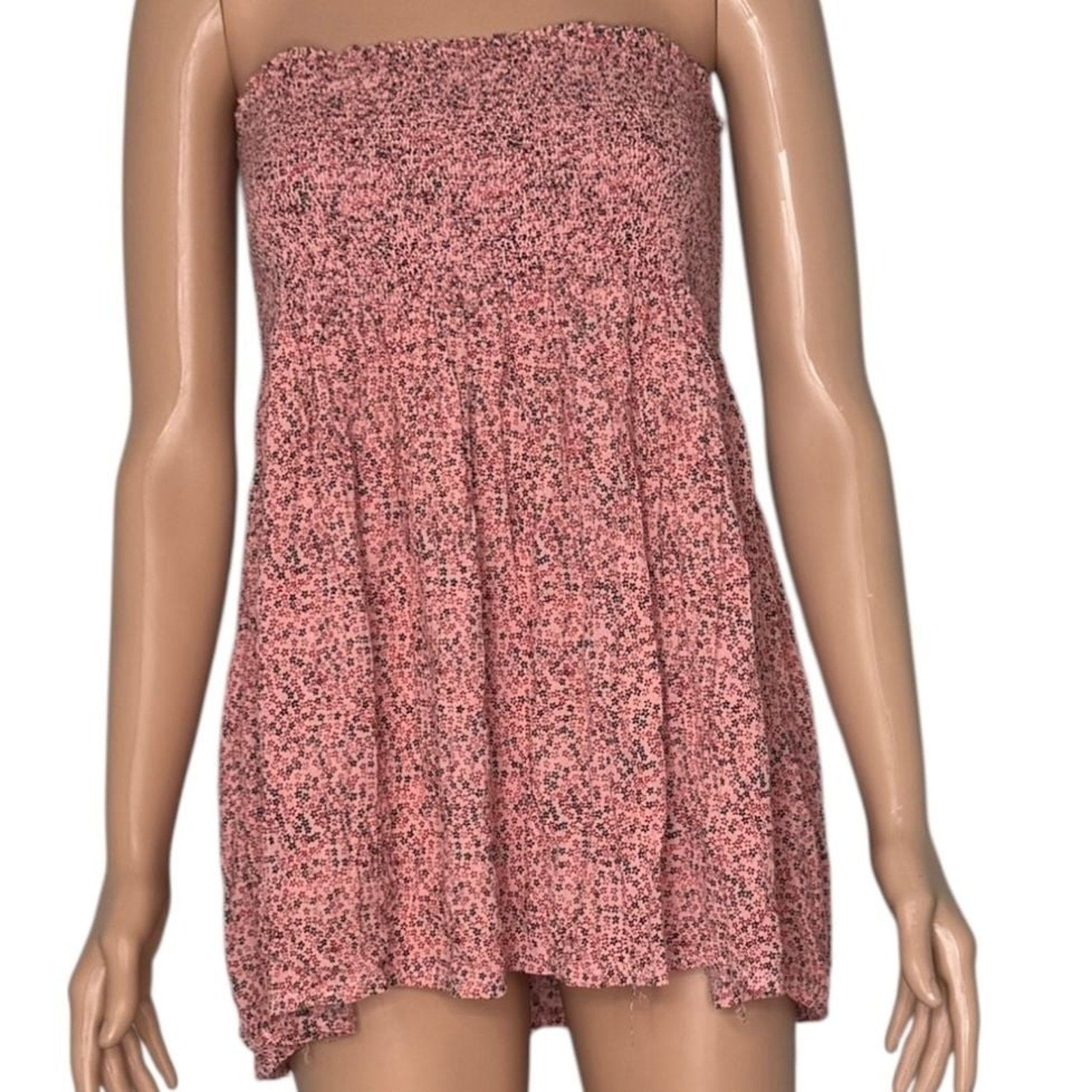 The Nines by HATCH Pink Ditsy Floral Smocked Strapless Tube Top Mini Dress Size