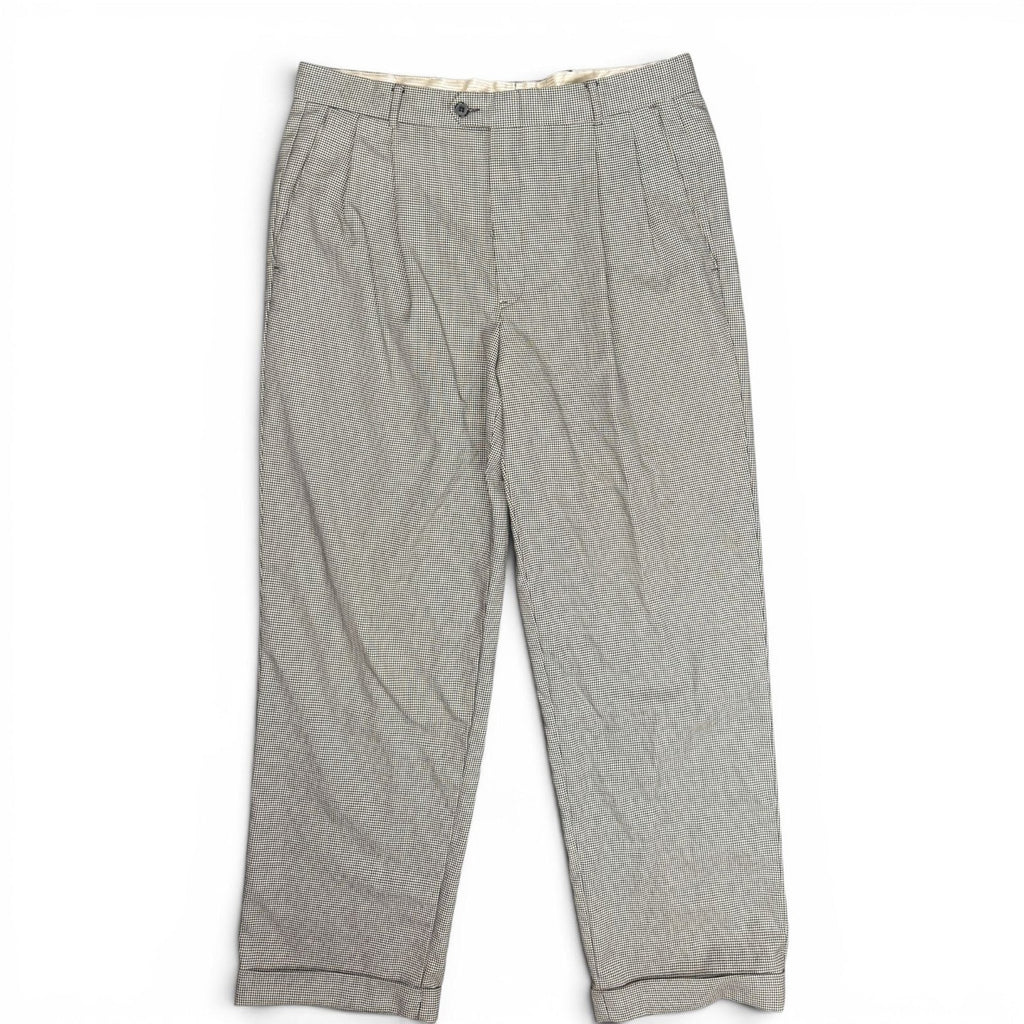 Saks Fifth Avenue Men's Pleated 100% Wool Micro-Check Trousers Size 35x28