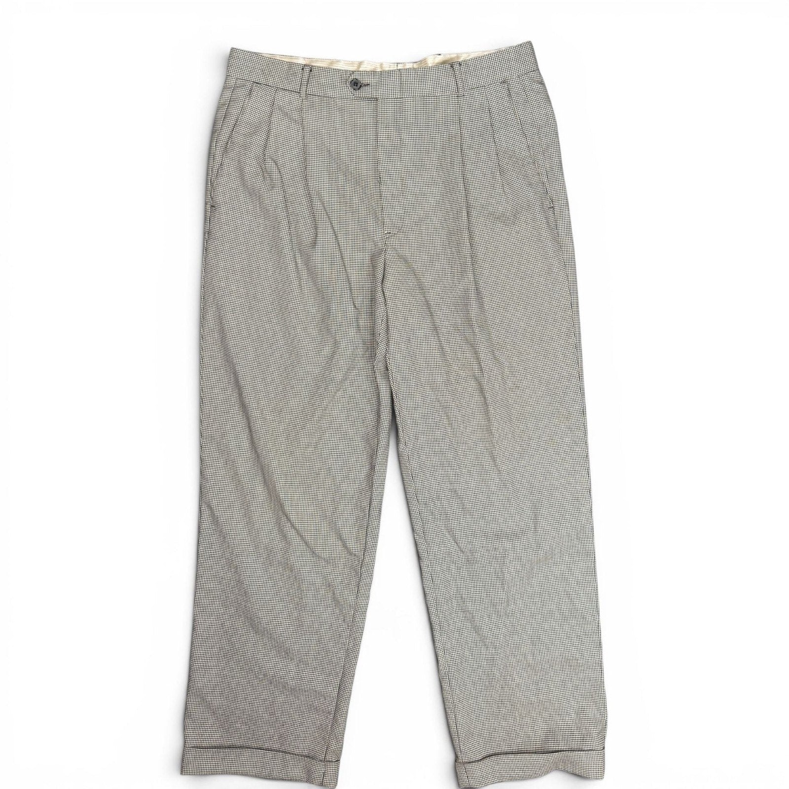 Saks Fifth Avenue Men's Pleated 100% Wool Micro-Check Trousers Size 35x28