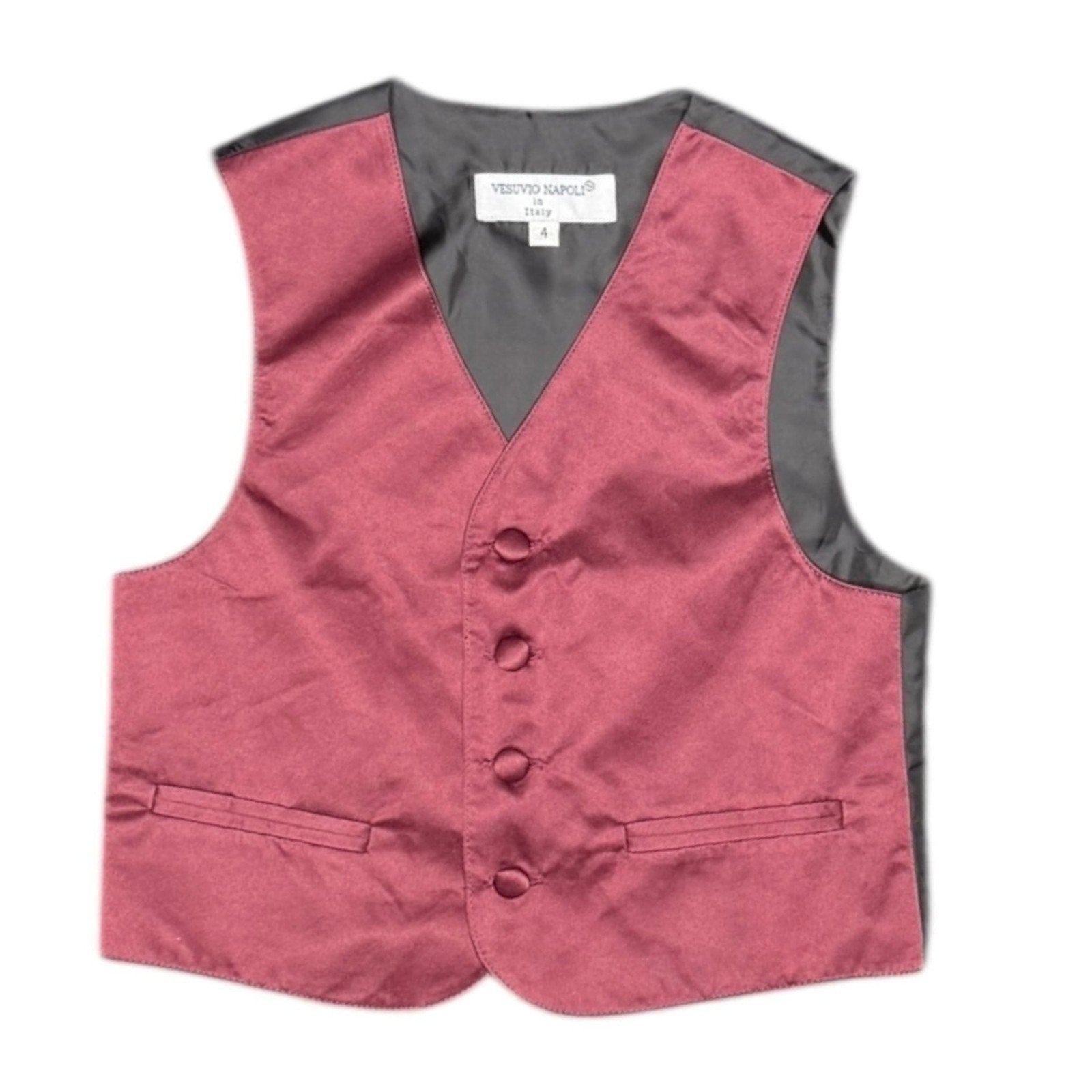 Vesuvio Napoli Boys Formal Burgundy Satin Suit Vest Size 4