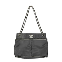 Chanel Black Nylon CC Mark Chain Tote Bag with Leather Trim