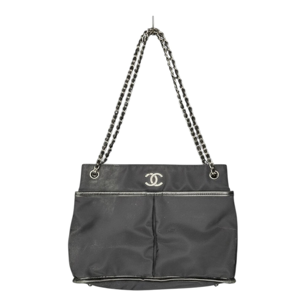 Chanel Black Nylon CC Mark Chain Tote Bag with Leather Trim