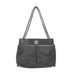 Chanel Black Nylon CC Mark Chain Tote Bag with Leather Trim